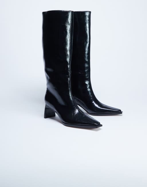 Topshop Talia chisel toe knee high boot in black, 4 of 4