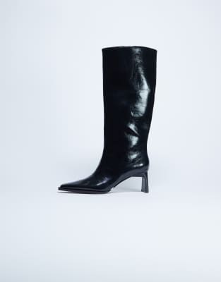 Topshop Talia Chisel Toe Knee High Boots In Black