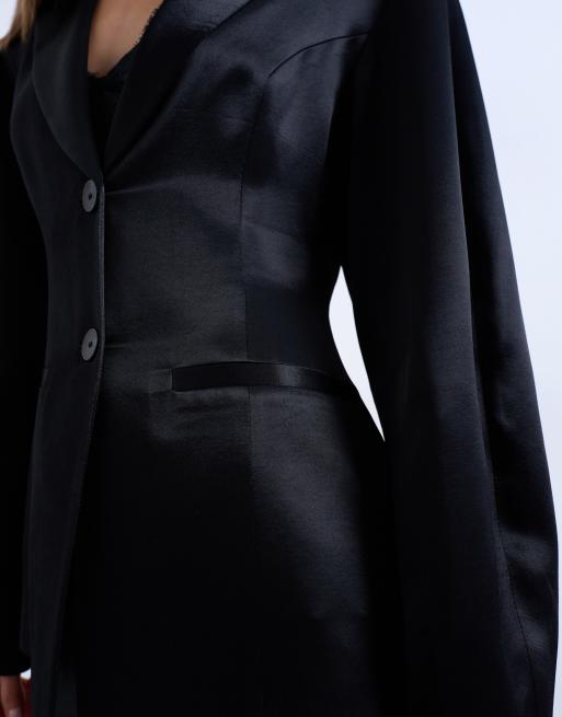 Topshop – Taliowana satynowa marynarka w czarnym kolorze, 3 z 4