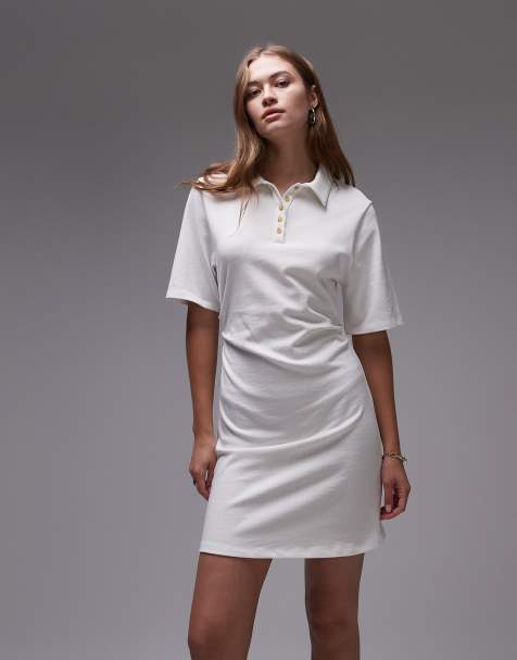 Topshop – Taliowana sukienka mini z kołnierzykiem polo, w kolorze kości słoniowej - view 1