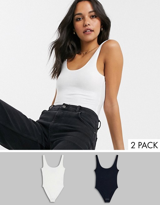 Topshop Tall 2 pack bodies in black and white