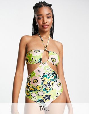 Topshop Tall 60's floral keyhole cut out swimsuit - ASOS Price Checker