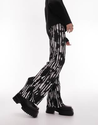 Topshop Tall abstract zebra print plisse straight leg trouser in multi