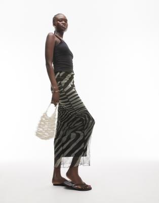 animal cut about zebra midi mesh skirt in midi-Multi