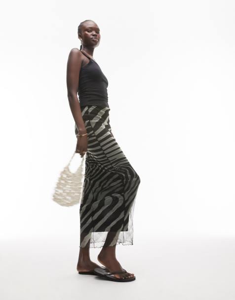 Topshop Tall animal cut about zebra midi mesh skirt in midi - view 1
