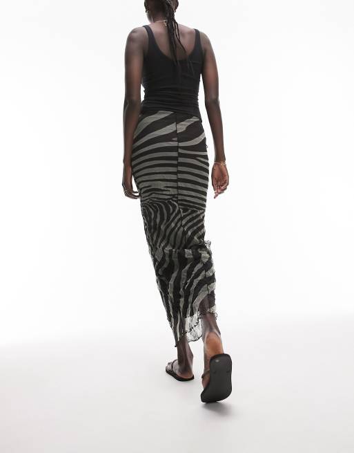 Topshop Tall animal cut about zebra midi mesh skirt in midi