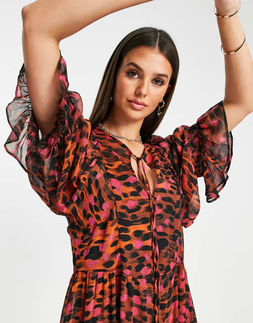 Topshop Tall animal print chuck on smock dress in multi