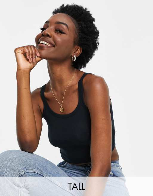 Topshop Tall - Basistop i sort ribstrik