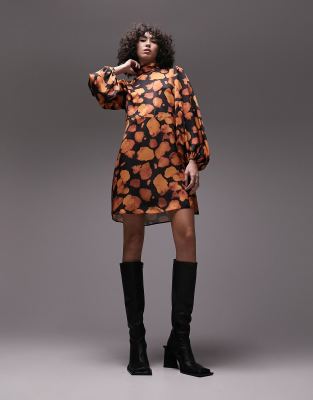 bell sleeve printed mini dress in multi