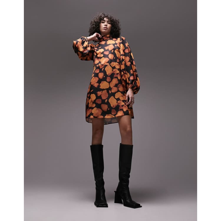 Topshop Tall bell sleeve printed mini dress in multi | ASOS