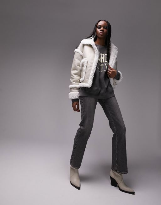 Topshop Tall – Biały krótki płaszcz z imitacji owczej skóry, 4 z 4