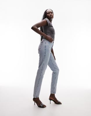 Topshop Tall Bleach Mom Jeans-blue