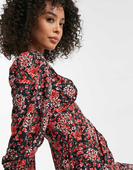 Topshop Tall - Blomstret midikjole med rynker foran, 3 af 4