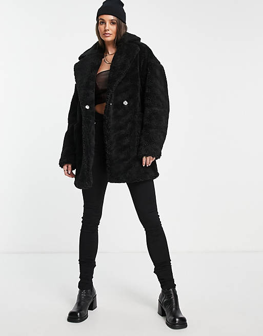  Topshop Tall borg coat in black 