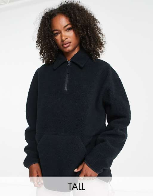 Topshop Tall borg zip collar sweat in slate ASOS