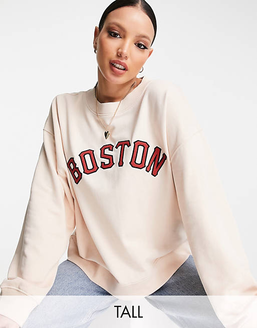 Women Topshop Tall Boston logo sweatshirt in beige 