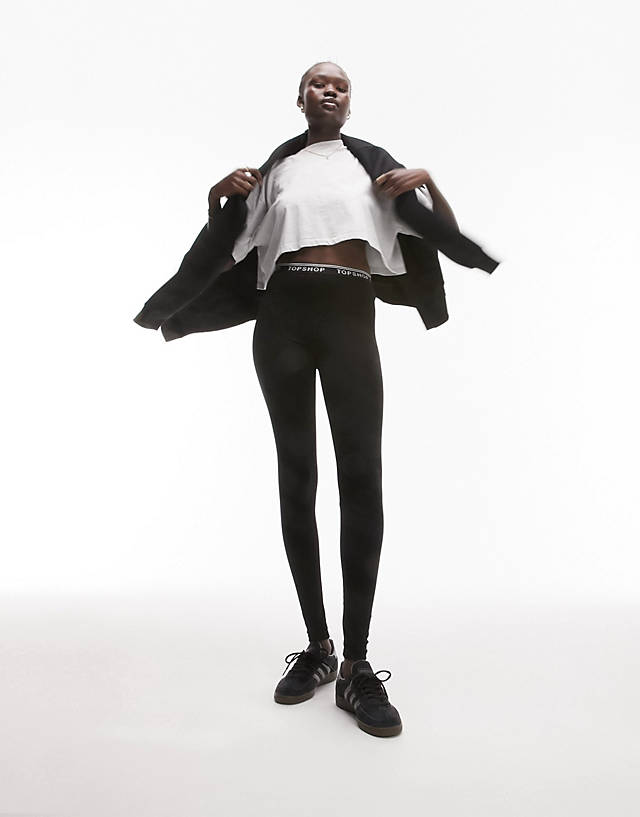 Topshop Tall - branded elastic legging in black
