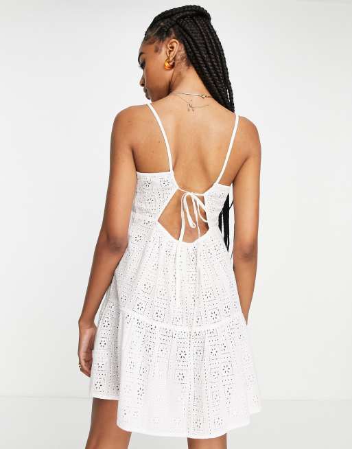 Topshop tall Broderie tiered mini beach dress in white, 2 of 4