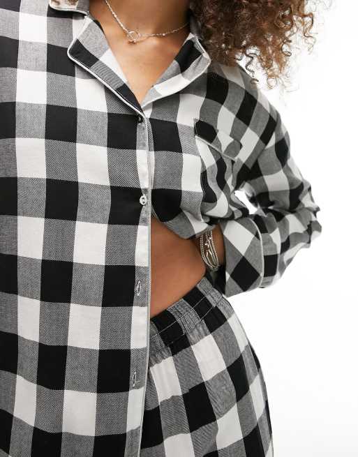 Topshop Tall brushed check piped shirt and trouser pyjama set in monochrome