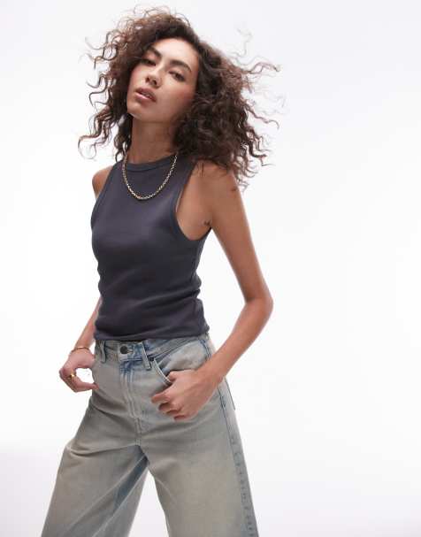 Topshop Tall - Canotta slim a coste color ardesia - view 1