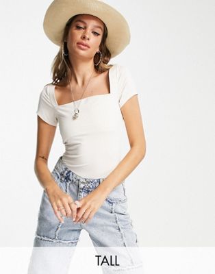 Topshop Tall cap sleeve body in ivory
