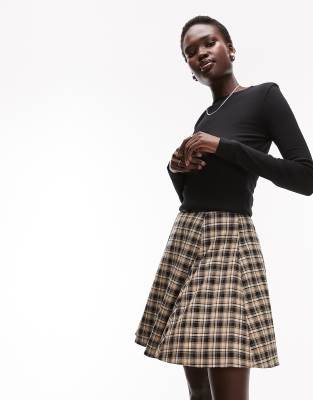 Topshop Tall Check Circle Skirt In Neutral