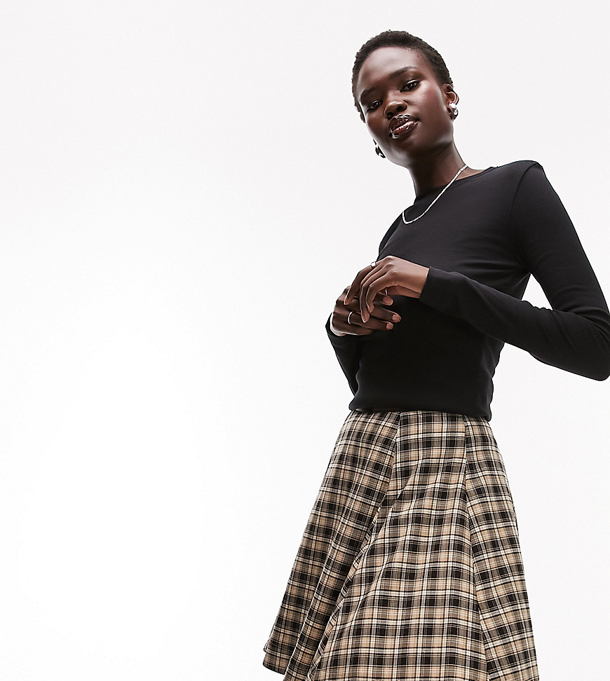 Topshop Tall check circle skirt in neutral