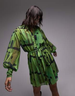 Topshop Tall check mini shirt dress in green