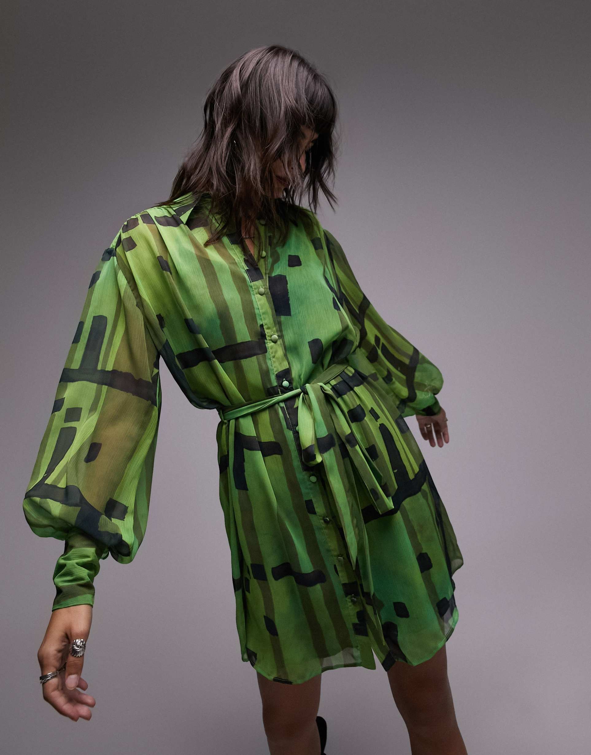 topshop tall check mini shirt dress in green