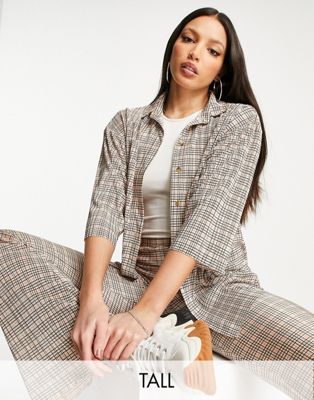 Topshop Tall check plisse shirt in multi