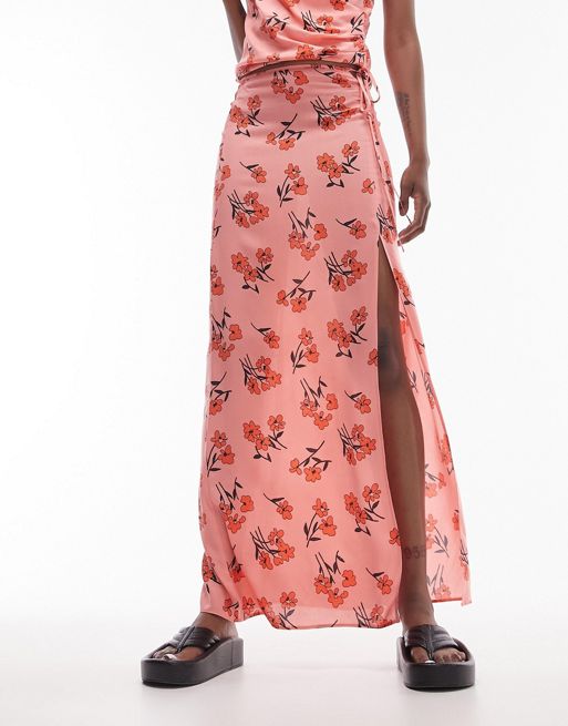 Red Floral Blossom Maxi Skirt