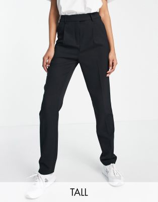 Topshop Tall Pleat Detail Peg Leg Pants In Black