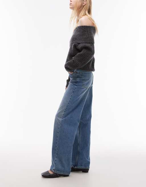 Topshop Tall - Cinch - Jeans comodi a vita bassa blu medio, 2 di 5