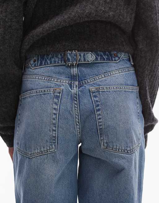 Topshop Tall - Cinch - Jeans comodi a vita bassa blu medio, 4 di 5