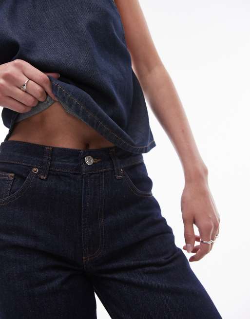 Topshop Tall Cinch low rise relaxed jean in raw look indigo , 3 of 5