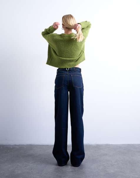 Topshop Tall Cinch low rise relaxed jean in raw look indigo