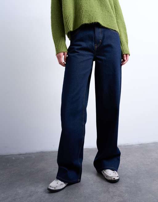 Topshop Tall Cinch low rise relaxed jean in raw look indigo, 2 of 7