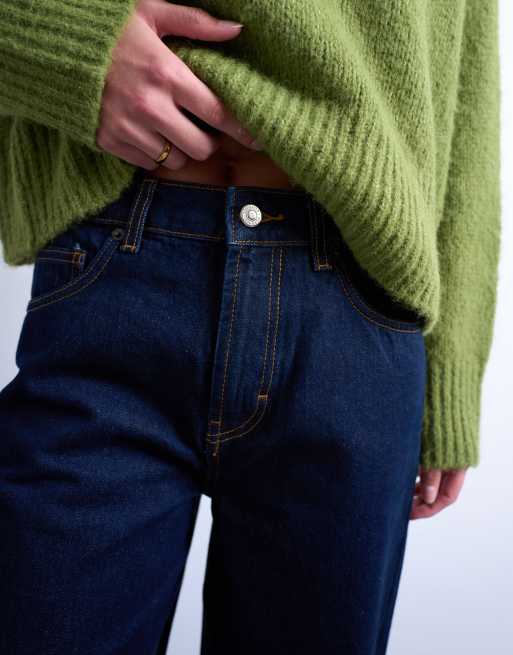 Topshop Tall Cinch low rise relaxed jean in raw look indigo, 4 of 7