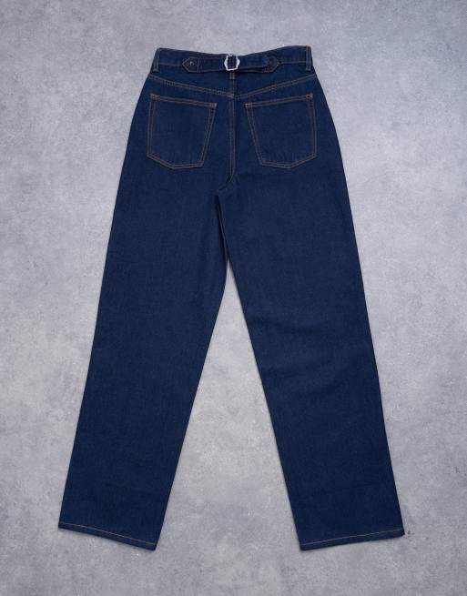 Topshop Tall Cinch low rise relaxed jean in raw look indigo, 7 of 7