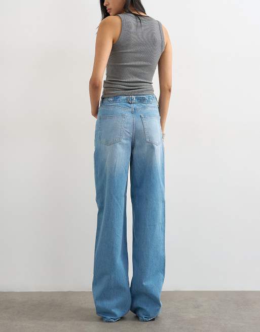 Topshop Tall Cinch low rise relaxed jeans in bleach, 2 of 5