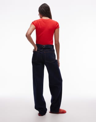 Topshop Tall Cinch Low Rise Relaxed Jeans In Black
