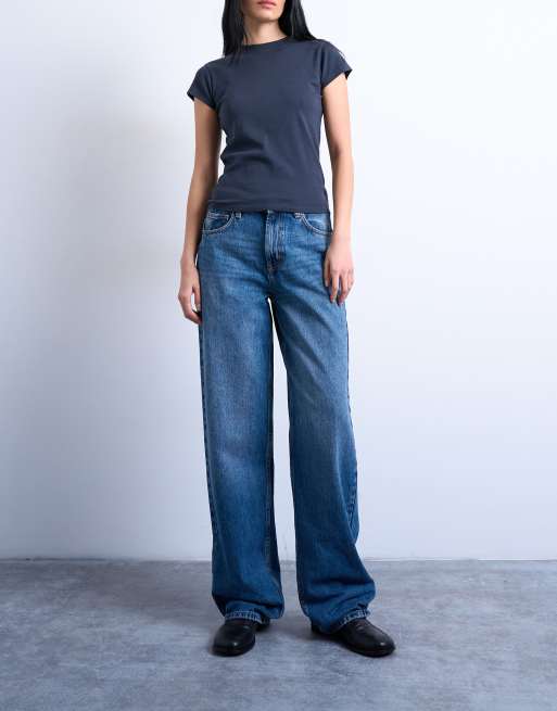 Topshop Tall cinch low rise relaxed jeans in vintage blue, 5 of 5