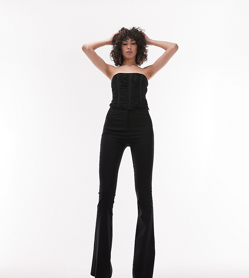 Topshop Tall clean high waist bengaline flare pants in black