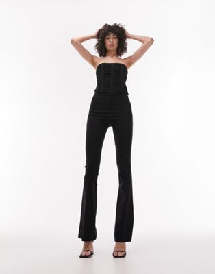 Topshop Tall clean high waist bengaline flare trouser in black