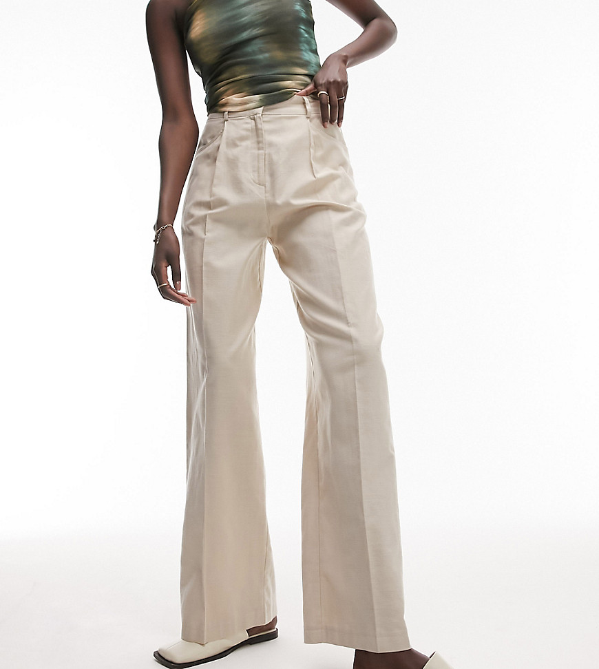 Topshop Tall co-ord linen-blend wide leg trouser in natural-Neutral