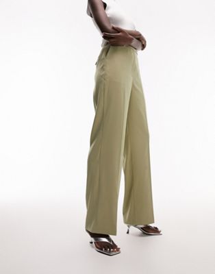 Topshop Tall co-ord straight slouch trouser with back pocket detail in sage