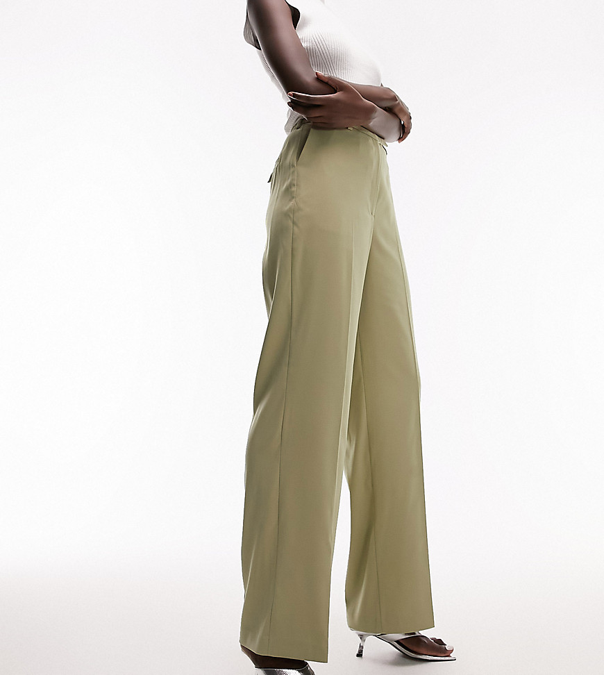 Topshop Tall co-ord straight slouch trouser with back pocket detail in sage-No colour