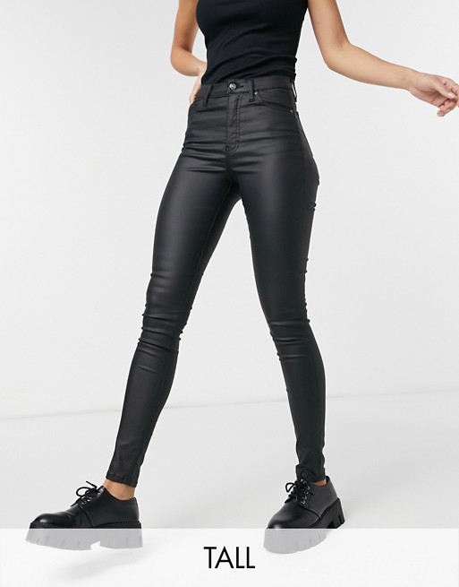 Topshop Tall coated Jamie jeans in black