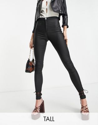 Topshop Tall coated Joni jean in black  - ASOS Price Checker