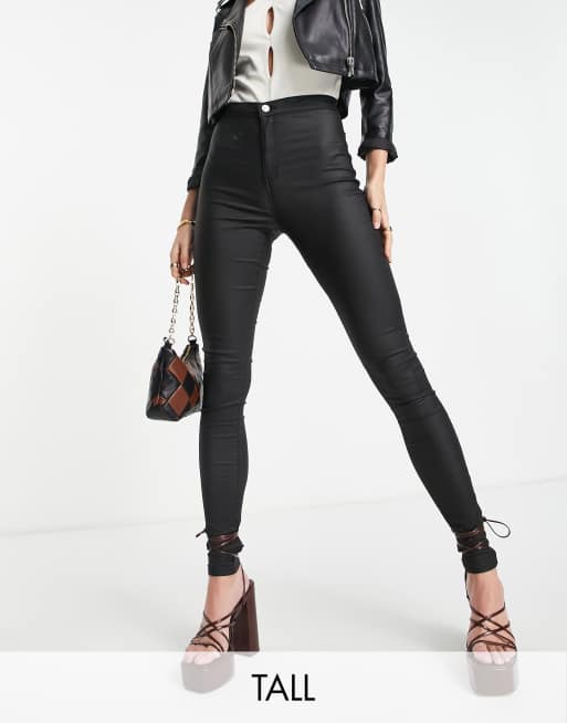 Topshop Tall coated Joni jean in black